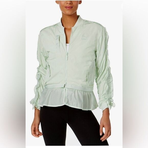 PUMA Womens Fall Lightweight extreme frill Bomber Jacket Green - Picture 1 of 12